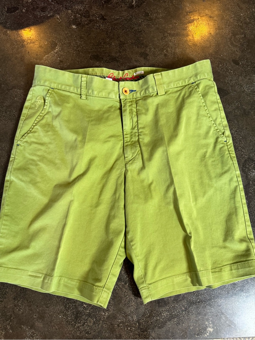 Robert Graham Green Cotton-Blend Flat Front Shorts Mens SZ 34